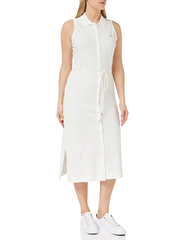 Tommy Hilfiger Women Polo Dress Slim Fit, White (Ecru), L