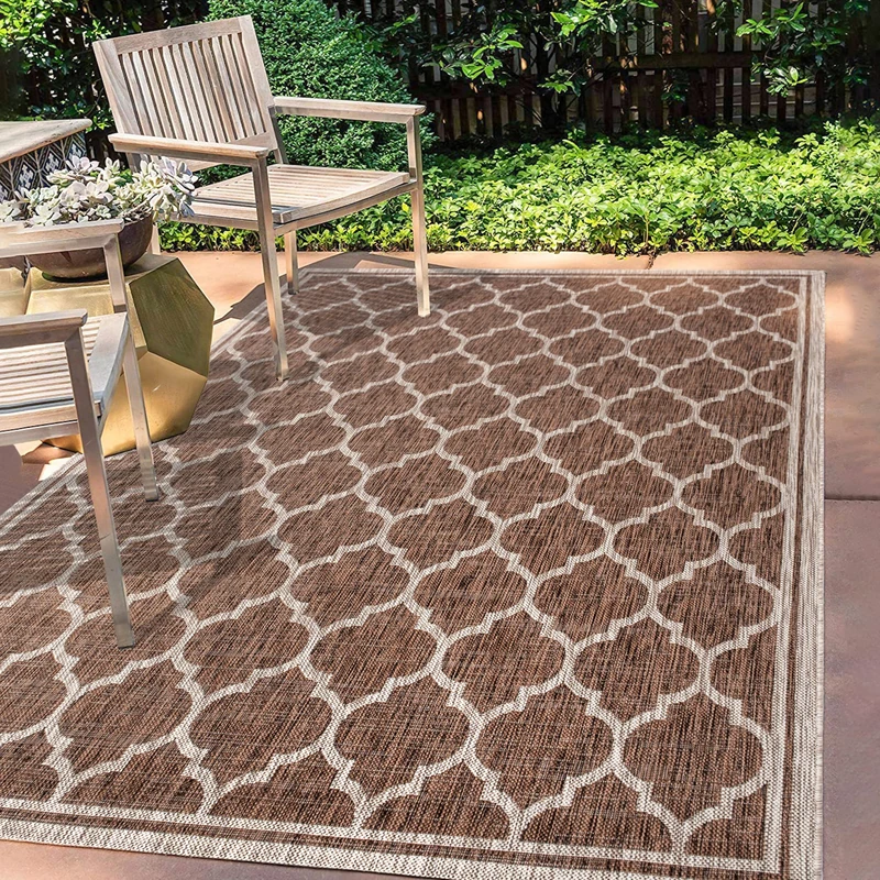 JONATHAN Y SMB109B-8 Trebol Moroccan Trellis Textured Weave Indoor Outdoor Area Rug, Modern, Coastal, Bohemian Easy Cleaning, Non Shed, Espresso/Taupe, 240 cm X 300 cm