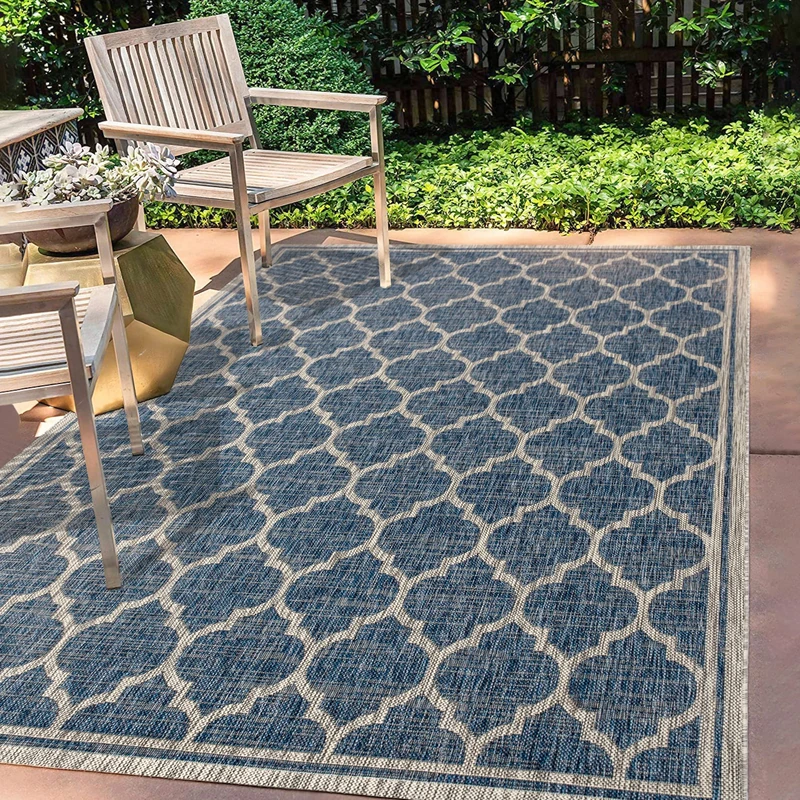 JONATHAN Y SMB109D-5 Trebol Moroccan Trellis Textured Weave Indoor Outdoor Area Rug, Modern, Coastal, Bohemian Easy Cleaning, Non Shedding, Navy/Gray, 150 cm X 240 cm
