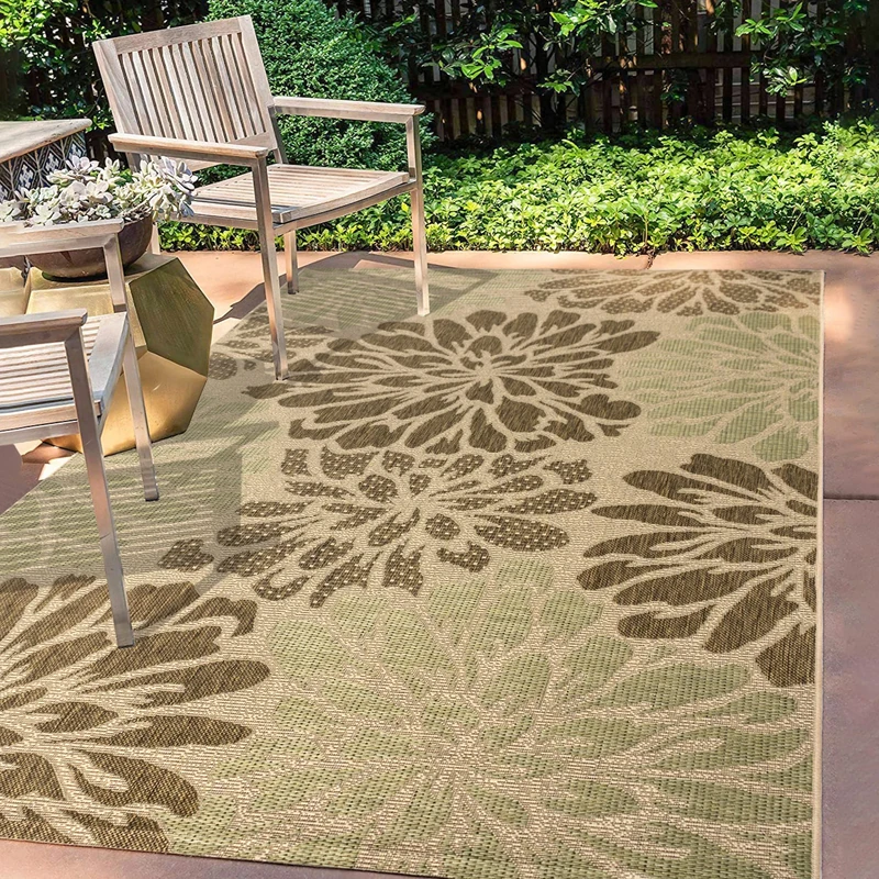 JONATHAN Y SMB110A-8 Zinnia Modern Floral Textured Weave Indoor Outdoor Area Rug, Bohemian, Coastal, Mediterranean Easy Cleaning, Non Shed, Sage/Brown, 240 cm X 300 cm
