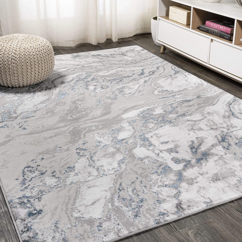 JONATHAN Y SOR203B-8 Swirl Marbled Abstract Indoor Area Rug, Casual, Contemporary, Transitional Easy Cleaning, Bedroom, Kitchen, Living Room, Non Shedding, Gray/Blue, 240 cm X 300 cm