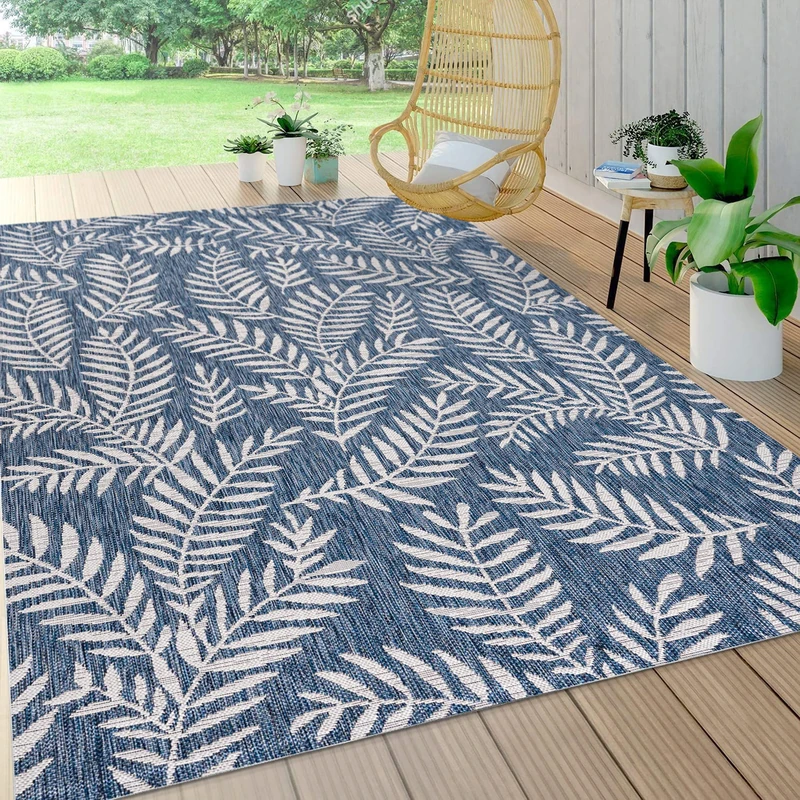 JONATHAN Y SMB119B-8 Nevis Palm Frond Indoor Outdoor Area Rug, Coastal, Casual, Country & Floral Easy Cleaning, Bedroom, Kitchen, Backyard, Patio, Non Shedding, Navy/Ivory, 240 cm X 300 cm