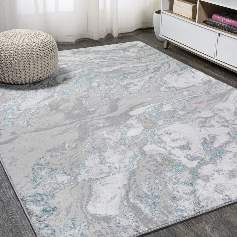 JONATHAN Y SOR203A-8 Swirl Marbled Abstract Indoor Area Rug, Casual, Contemporary, Transitional Easy Cleaning, Bedroom, Kitchen, Living Room, Non Shedding, Gray/Turquoise, 240 cm X 300 cm