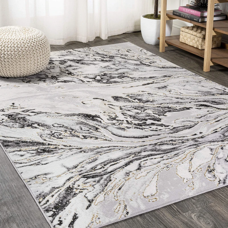 JONATHAN Y SOR203C-8 Swirl Marbled Abstract Indoor Area Rug, Casual, Contemporary, Transitional Easy Cleaning, Bedroom, Kitchen, Living Room, Non Shedding, Gray/Black, 240 cm X 300 cm