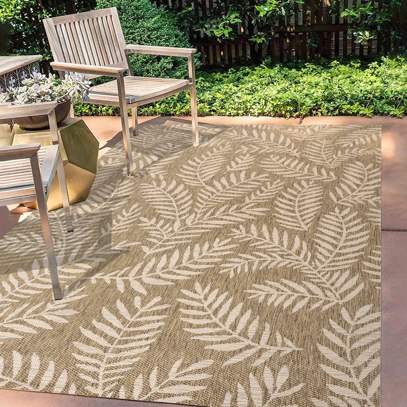 JONATHAN Y SMB119A-9 Nevis Palm Frond Indoor Outdoor Area Rug, Coastal, Casual, Country & Floral Easy Cleaning, Bedroom, Kitchen, Backyard, Patio, Non Shedding, Brown/Beige, 270 cm X 370 cm