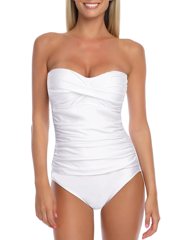 RELLECIGA Women's Tummy Control Swimwear Strapless One Piece Swimsuit for Women, White, Medium