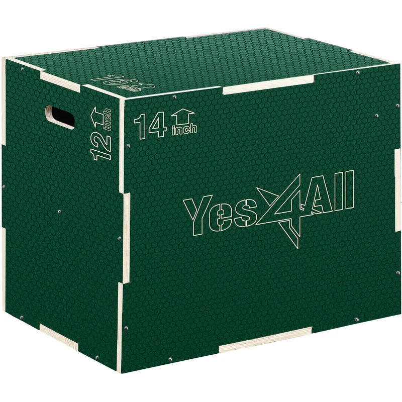 Yes4All HL1V 3 in 1 Non-Slip Wooden Plyo Box - Green, 40.6 x 35.6 x 30.6
