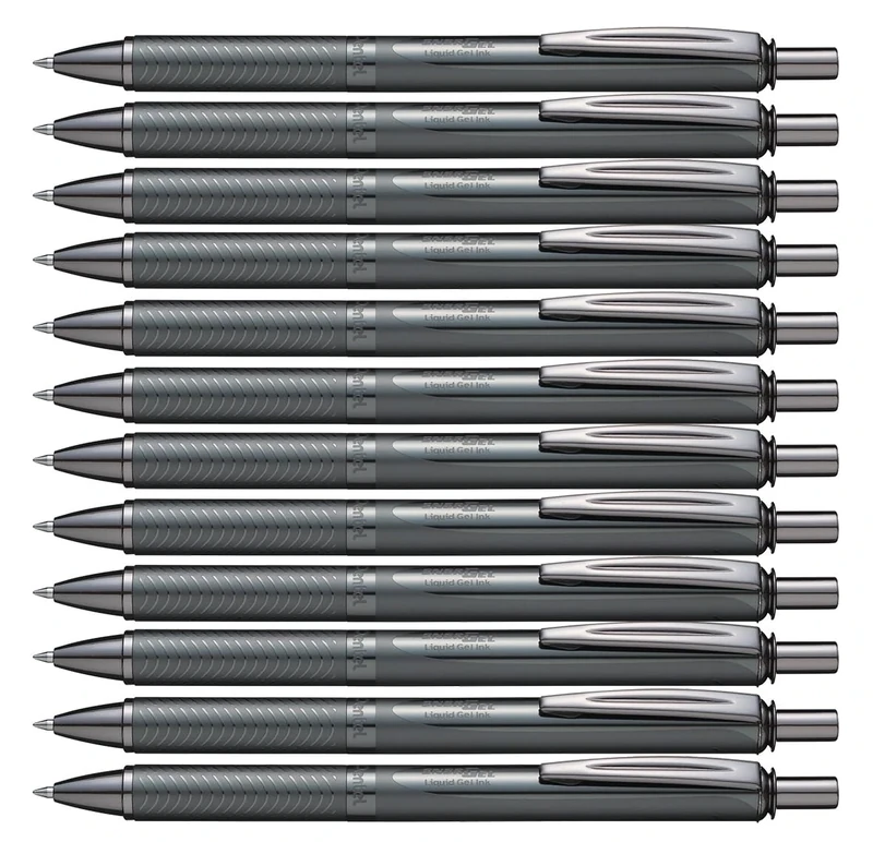 Pentel BL407 Energel Sterling Retractable Rollerball Pen, Smoke Grey Barrel, Black ink (Pack of 12)