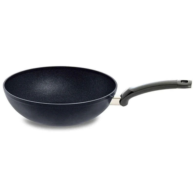 Fissler Adamant/Aluminium Wok, Asian Pan (Diameter 28 cm) Coated, Non-Stick, High Rim, Scratch-Resistant, All Hob Types - Induction, Black