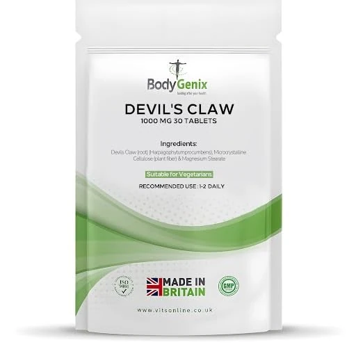 Bodygenix Devil's Claw 1000mg Tablets - Natural Anti-Inflammatory Pain Reliever Supports Joint and Muscle Health - Vegan Friendly 30 Tablets, 1 Month Supply