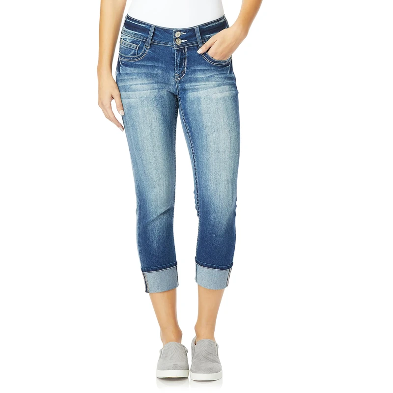 WallFlower Women's Juniors Luscious Curvy Crop/Capri Jeans - Blue - 14 Plus