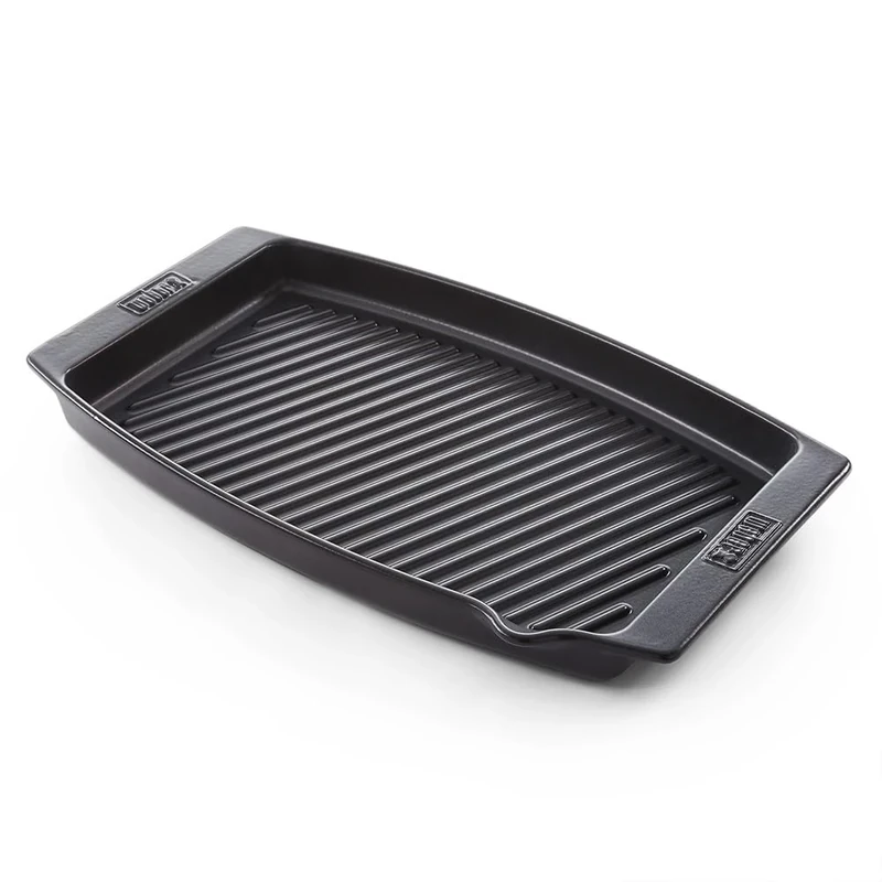 Weber Ceramic Grill Pan (47 x 28cm), Ideal for Fish, Ribbed Bottom, with Pouring Spout, BBQ Grill Pan with Non-Stick Surface, Extremely Heat Resistant, Dishwasher Safe - Black (17886)