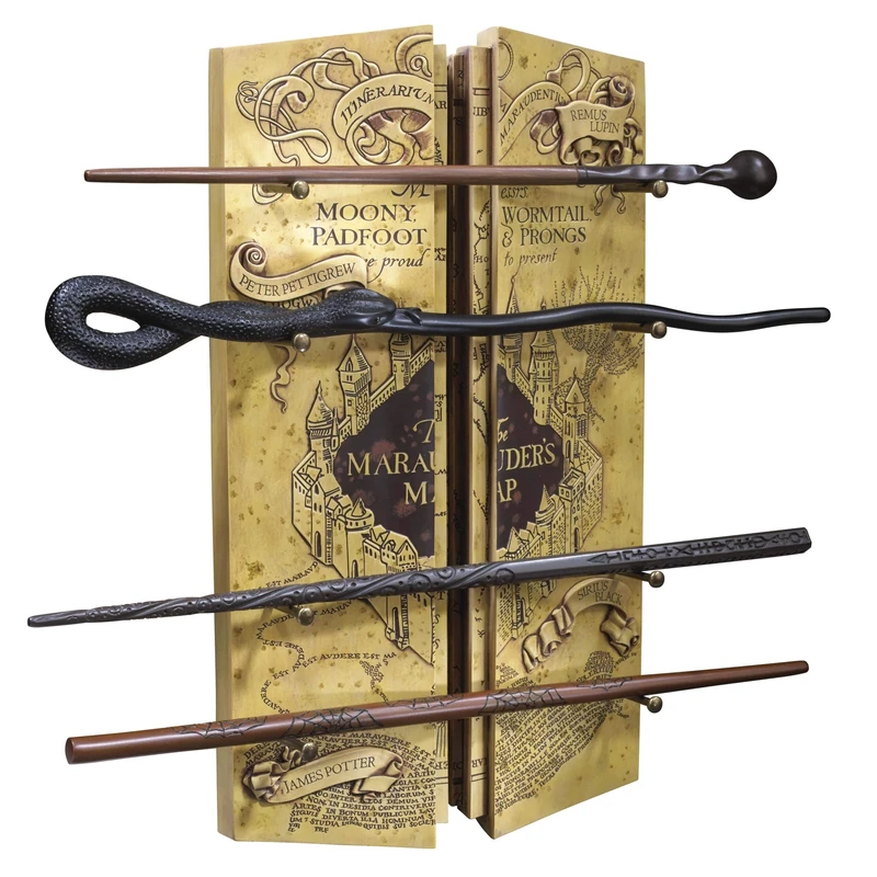 The Noble Collection Harry Potter Marauders Wand Set With Display Stand - 31.5in (43cm) 4 Wizard Wands With Marauders Map Display Stand - Officially Licensed Film Set Movie Props Wands Gifts