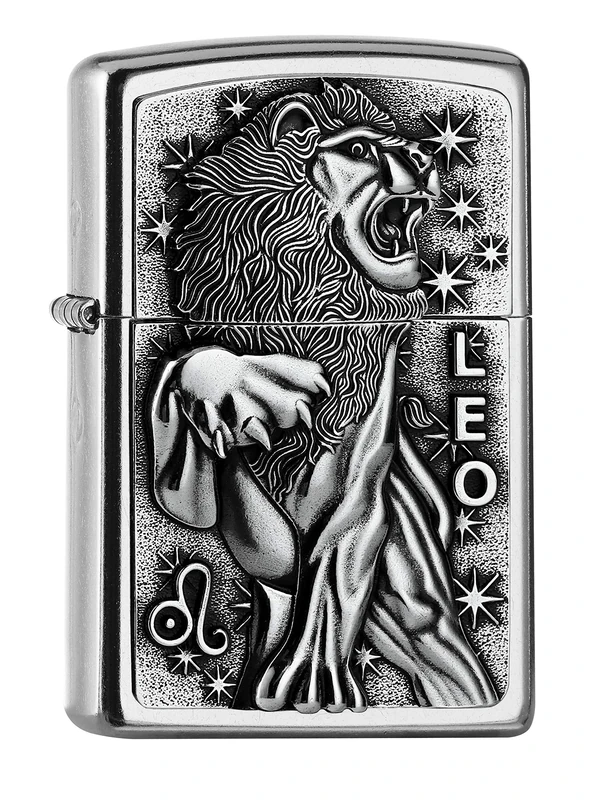 Zippo Windproof Lighter - Leo Emblem, Street Chrome, Emblem - Refillable - Reusable - Windproof Design - Gift Box - Made in USA