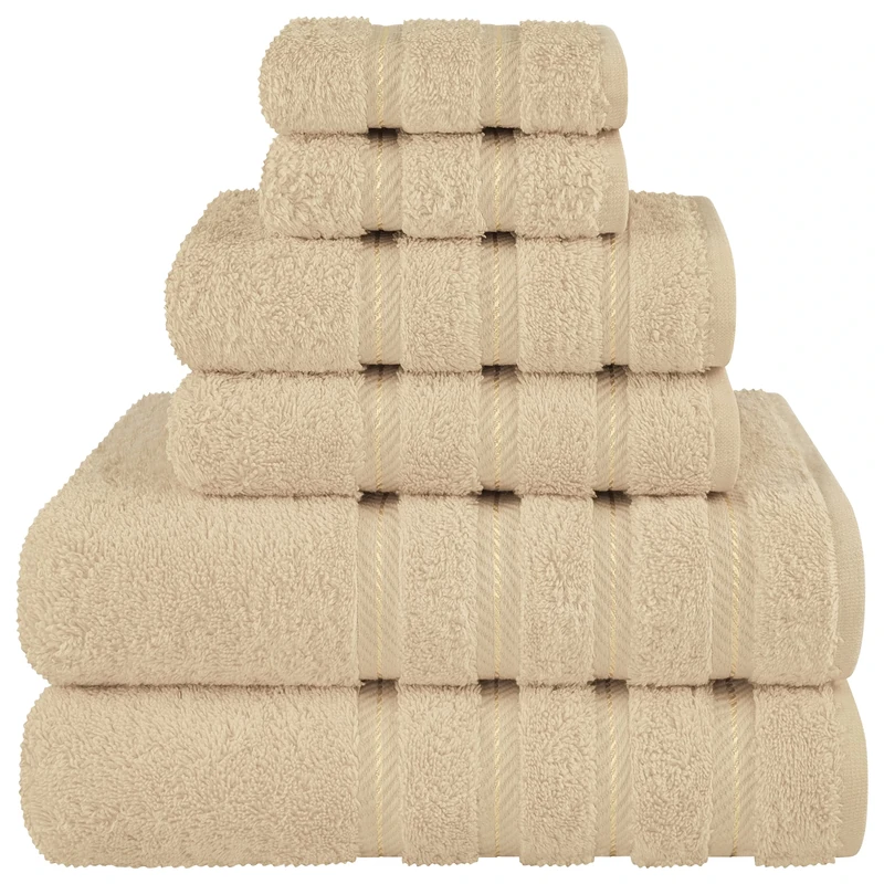 American Soft Linen 6 Piece Towel Set, 2 Bath Towels 2 Hand Towels 2 Washcloths, 100% Turkish Cotton Towels for Bathroom, Beige Towel Sets