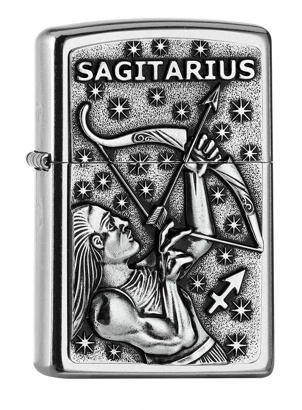 ZIPPO Sagitarius Emblem Attached Street Chrome Windproof Lighter Refillable in Quality Gift Box