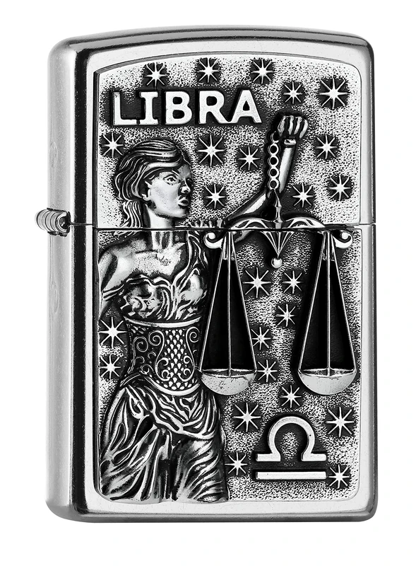Zippo Libra Windproof Lighter Emblem Attached Street Chrome Refillable in Quality Gift Box
