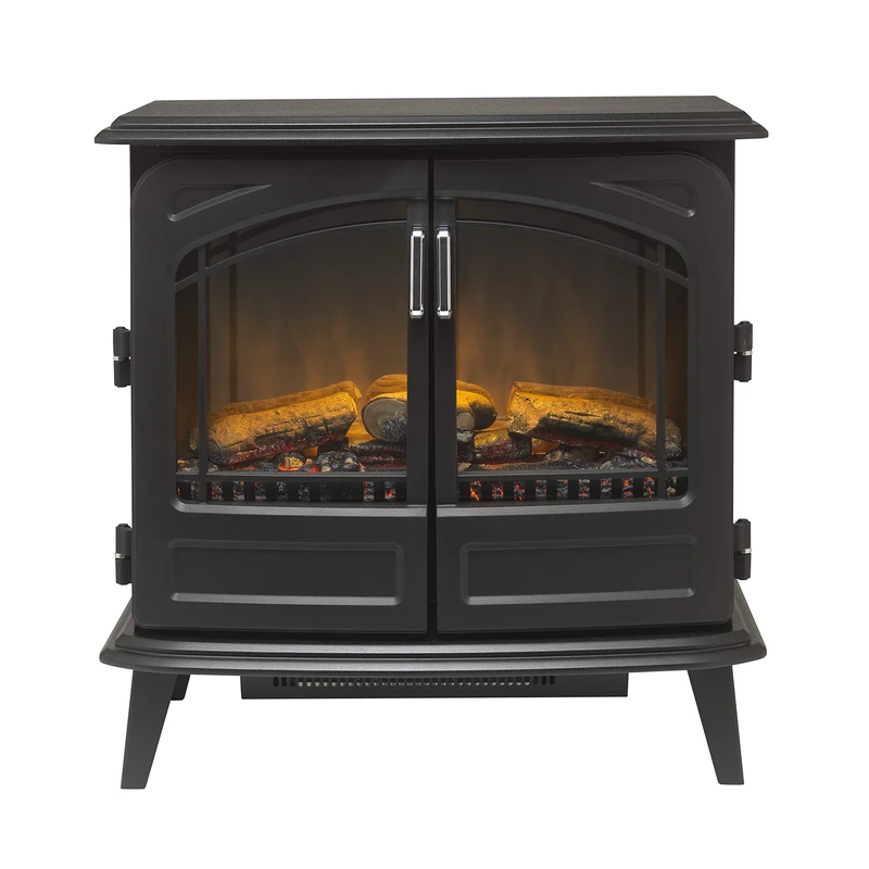 Dimplex Cassia Noir Large Optiflame Electric Stove, Black Wood Burner Style Fire with Artificial Logs, LED Flame Effect, Opening Doors, 2kW Fan Heater, 1000/2000 Watt Heat Settings and Remote Control