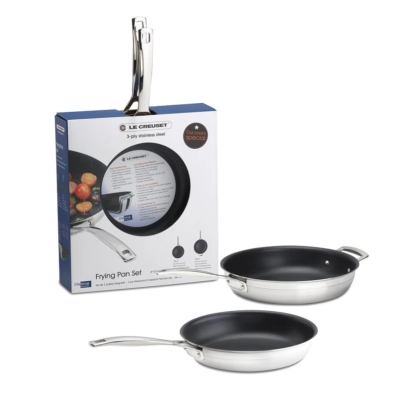 LE CREUSET 3-Ply Stainless Steel 24cm and 28cm Non-Stick Frying Pans Twin Set, 53801000000000