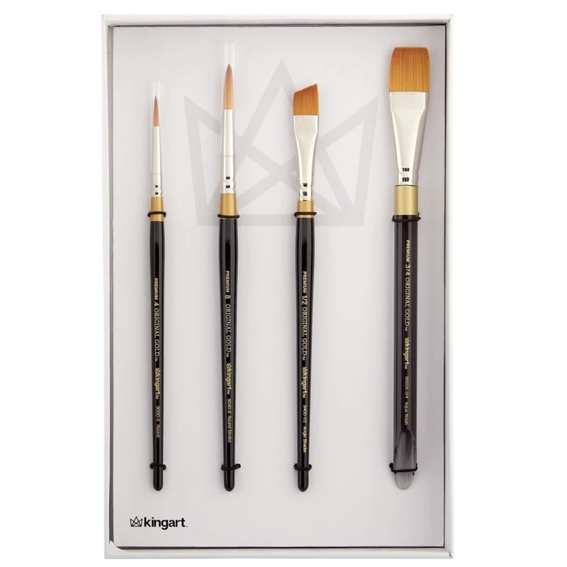 KINGART Professional Artist Brushes, Wood, Silver, Set of 4