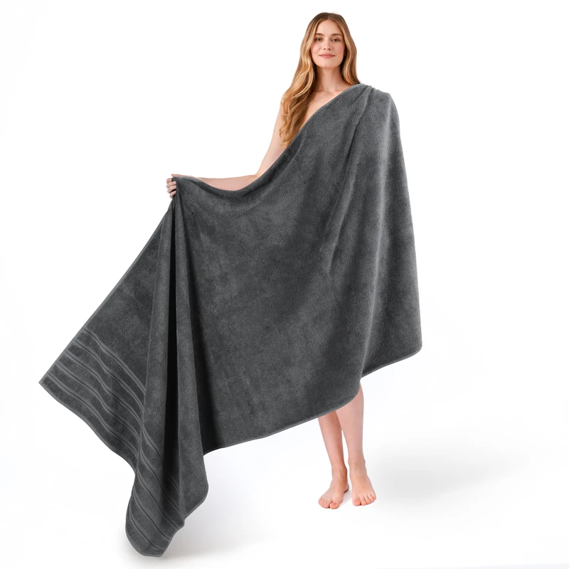 American Soft Linen 100% Turkish Cotton Bath Towel, 35x70 inches, Dark Gray, Striped