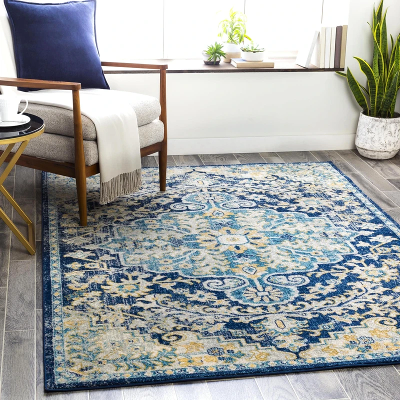 Livabliss Manama Vintage - Area s Living Room 200x275 cm, Dining Floor, Kitchen, Traditional Multicoloured Boho, Easy Care Pile, Bohemian Large, Navy, Aqua, Cream, Yellow