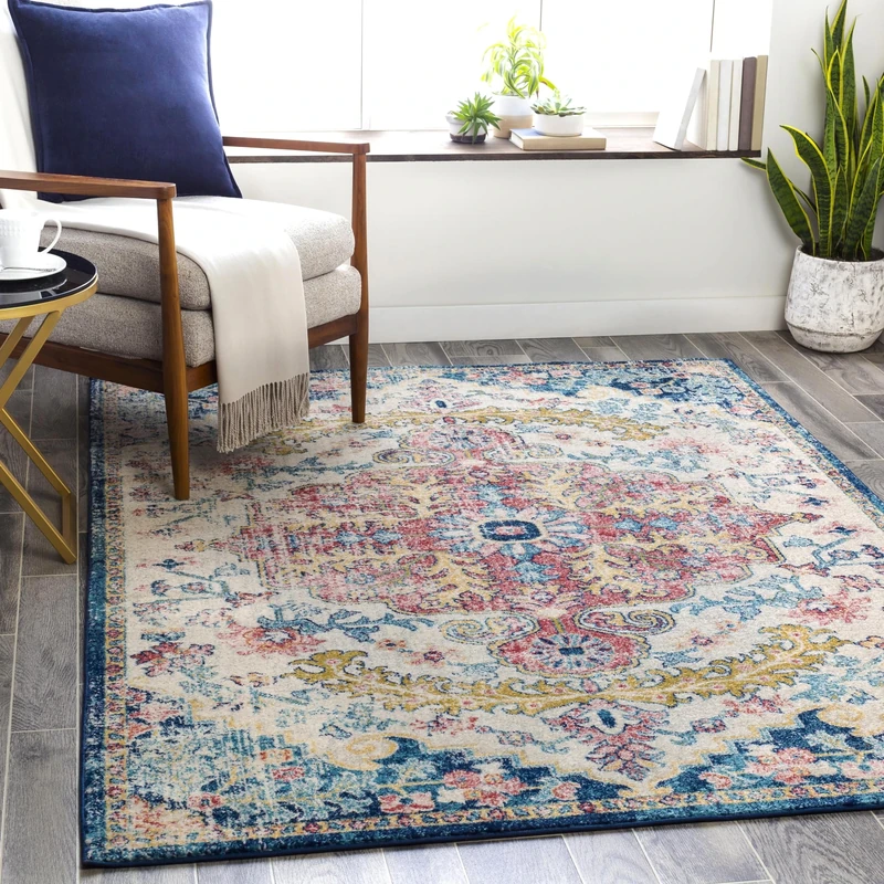 Livabliss Manama Vintage - Area s Living Room 200x275 cm, Dining Floor, Kitchen, Traditional Multicoloured Boho, Easy Care Pile, Bohemian Large, Aqua, Ivory, Orange