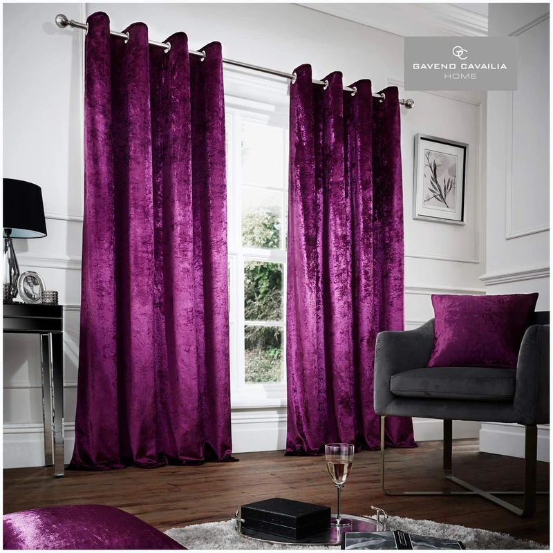 "GAVENO CAVAILIA Solid Velvet Eyelet Curtains Aubergine, 100% Polyester Luxury Ring Top Drapery with Matching Tie Backs, Two 66""x90"" Glamorous Panels, Easy Care Window Treatment",264293