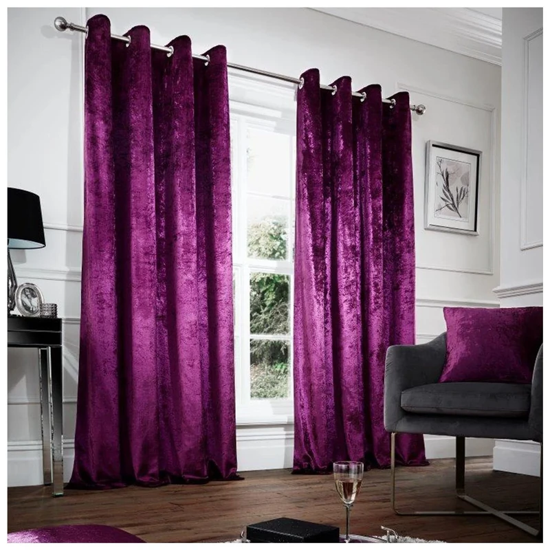 Gaveno Cavailia Crushed Velvet Eyelet Curtains Aubergine, 100% Polyester Ring Top Drapery with Matching Tie Backs, Two 90"x90" Glamorous Panels, Easy Care Window Treatment, 264644