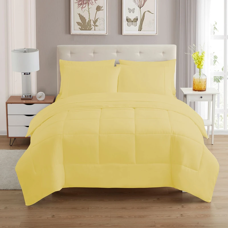 Sweet Home Collection Ultra Soft Down Alternative Set & Luxurious Bed Sheets, Polyester, Yellow, Twin