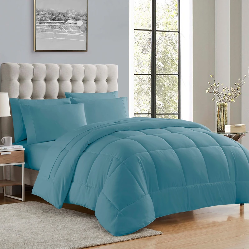 Sweet Home Collection Ultra Soft Down Alternative Set & Luxurious Bed Sheets, Polyester, Misty Blue, Twin XL