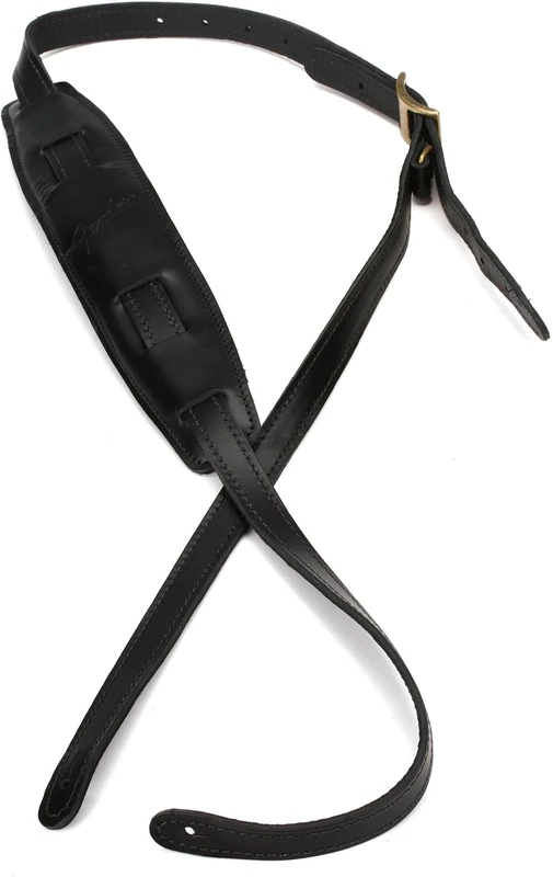 Fender® Mustang® Vintage Saddle Leather Guitar Strap - Long Version in Black