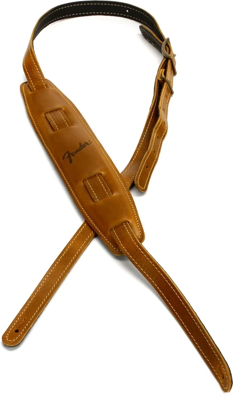 Fender® Mustang® Vintage Saddle Leather Guitar Strap - Long Version in Butterscotch