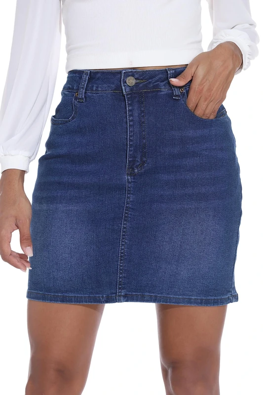 GUANYY Women's Stretch Denim Mini Skirt - Slim Fit & Stylish (Blue, X-Large)