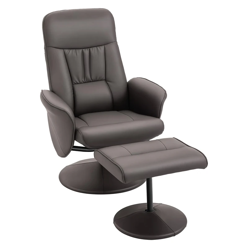HOMCOM Recliner with Footstool - High Back, 145 degree, Brown Leather
