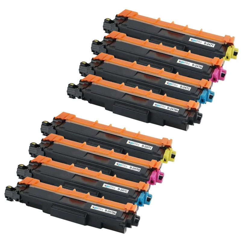 Go Inks Compatible TN247 Set of Laser Toner Cartridges - 8 Pack of replacements for Brother DCP, HL & MFC Printers Page Yield: 3000 (Bk) & 2300 (C/M/Y) - 2x Black, Cyan, Magenta, Yellow