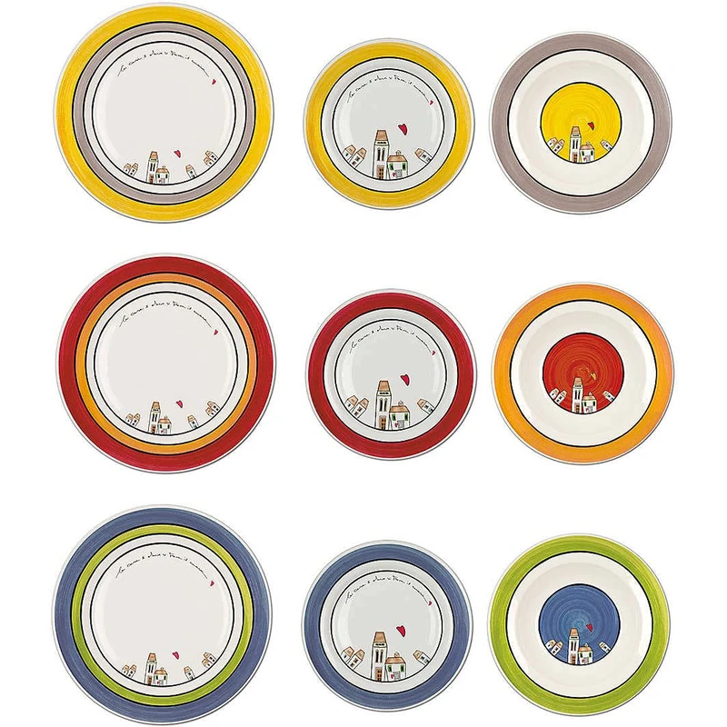 Egan Le Casette Collection Plate Made of Multicolored Porcelain. Size: 6 x 21 cm Bases, 6 x 26.5 cm Plates and 6 Desserts 20 cm. The Reference is PLC61T/18X