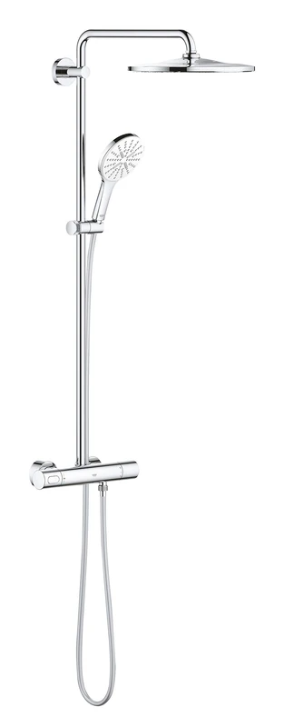 GROHE Rainshower 310 Smartactive Shower System with Thermostat. Chrome Finish and White Hand Shower Spray Plate, Wall-Mounted. Made in Germany. 26647LS0
