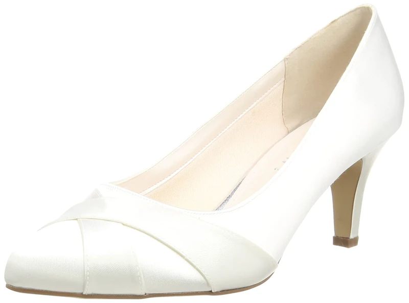 Rainbow Club Lexi - Wide Fit Ivory Satin Court Bridal Wedding Shoes with Low Heel and Crossover Detail, 7 UK