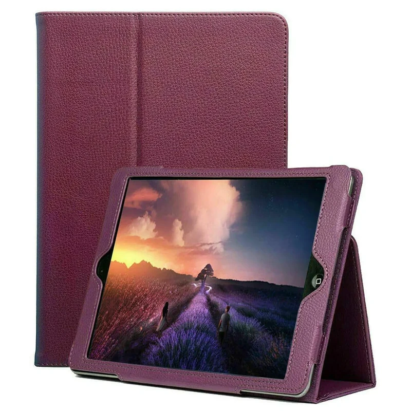 Leather Flip Stand Folio Case Plain Cover for Apple iPad Air 1,2,5th,6th Gen 9.7" (For Apple iPad (5th Generation), Purple)