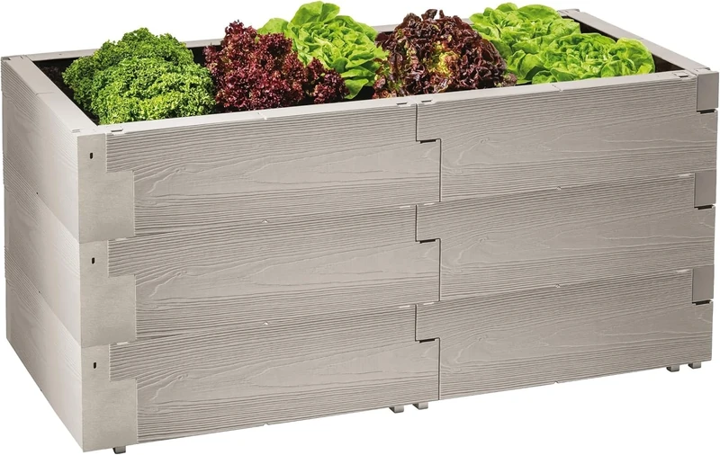 JUWEL Timber Raised Bed Set of 3 (Variable Construction, 100% Recyclable, Plastic Garden Bed) 20821, Grey