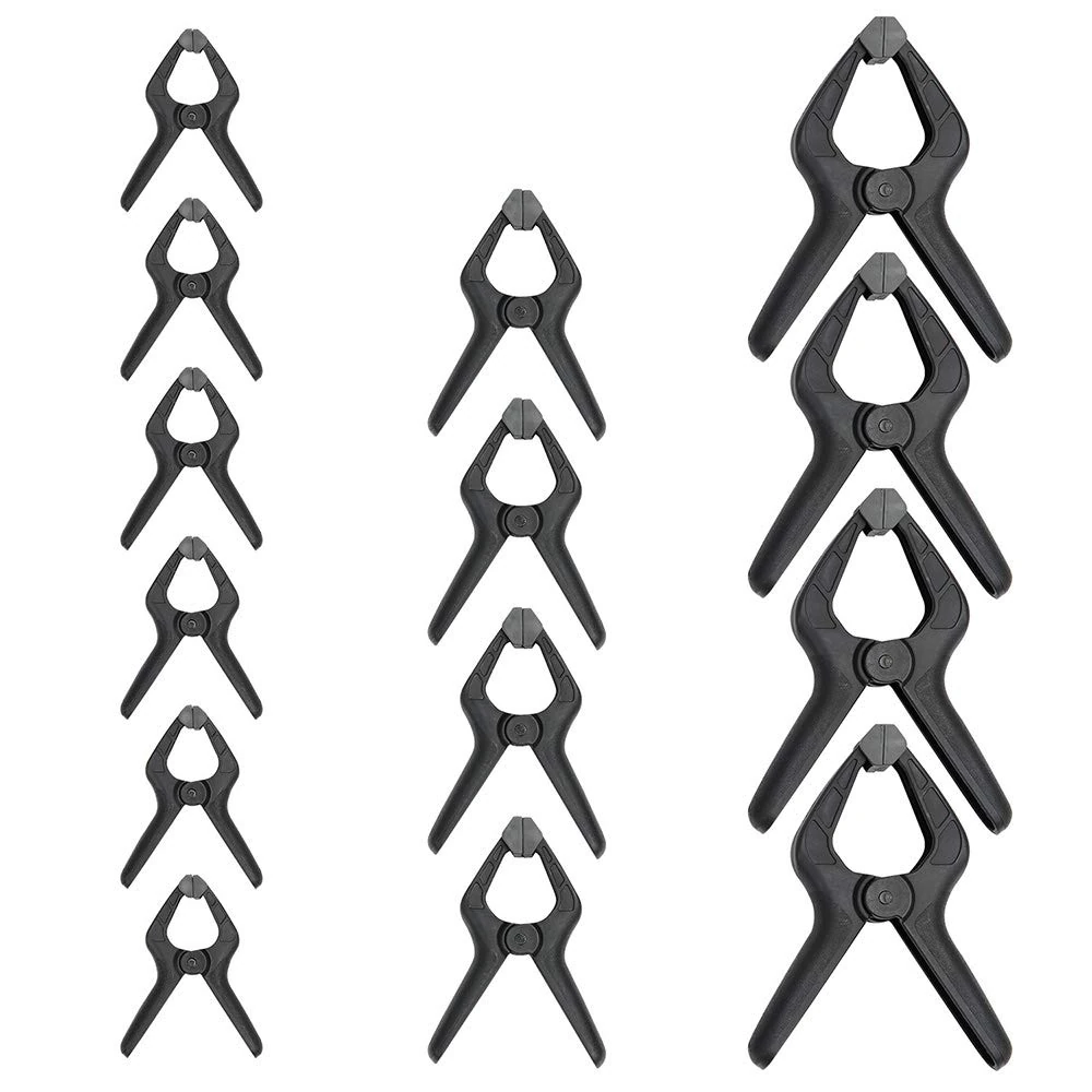 Amazon Basics 14-Piece Nylon Spring Clamp Set, 6 Pack of 8.57 cm, 4 Pack of 11.43 cm, 4 Pack of 16.51 cm, Black Grey