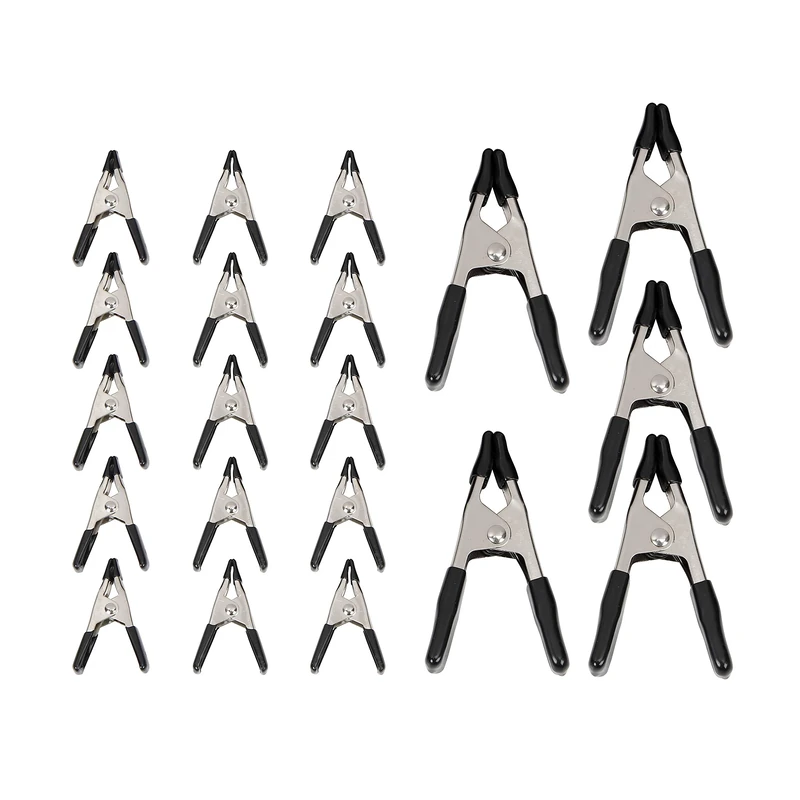 Amazon Basics 20-Piece Steel Spring Clamp Set, 15 Pack of 1.91 cm, 5 Pack of 2.54 cm, Black/Silver