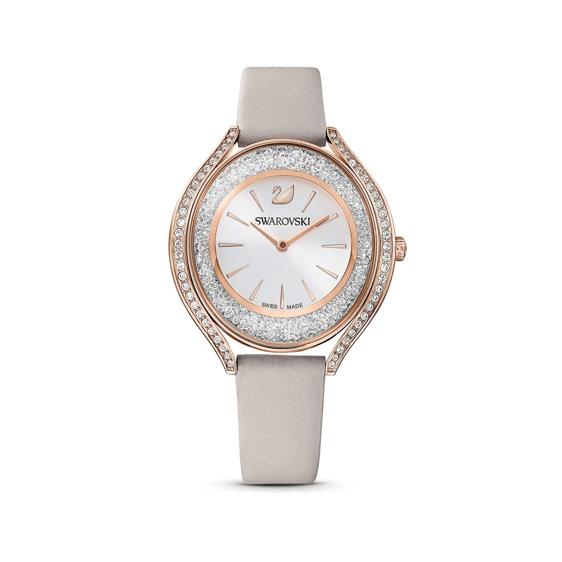 Swarovski Crystalline Aura Watch, Leather Strap, Gray, Rose Gold-Tone Finish