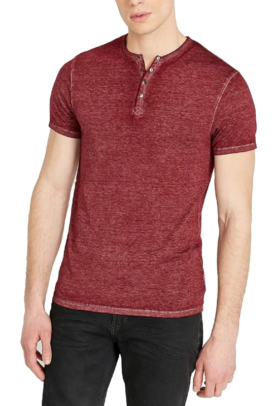 Buffalo David Bitton Men's Short Sleeve Kasum Henley Shirt, Cranberry, XL