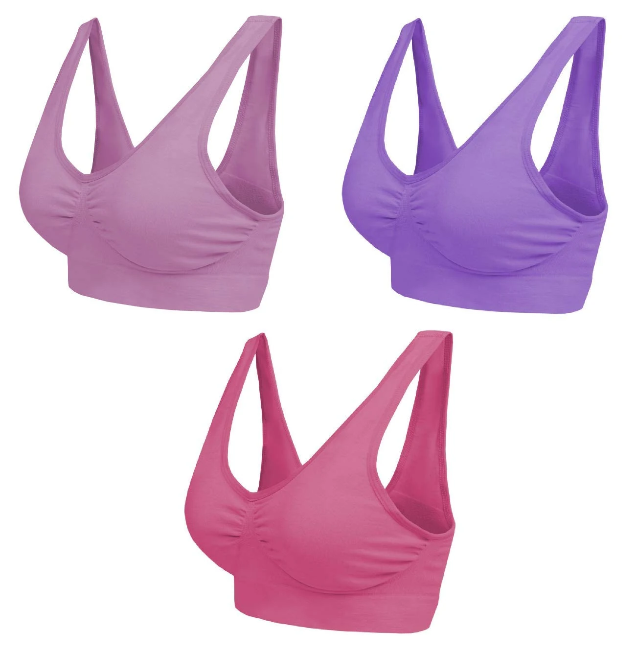 Boolavard New Seamless Sports Style Bra Crop Top Vest Comfort Stretch Bras Shapewear (XXXL, Lilac Purple and Dark Pink)