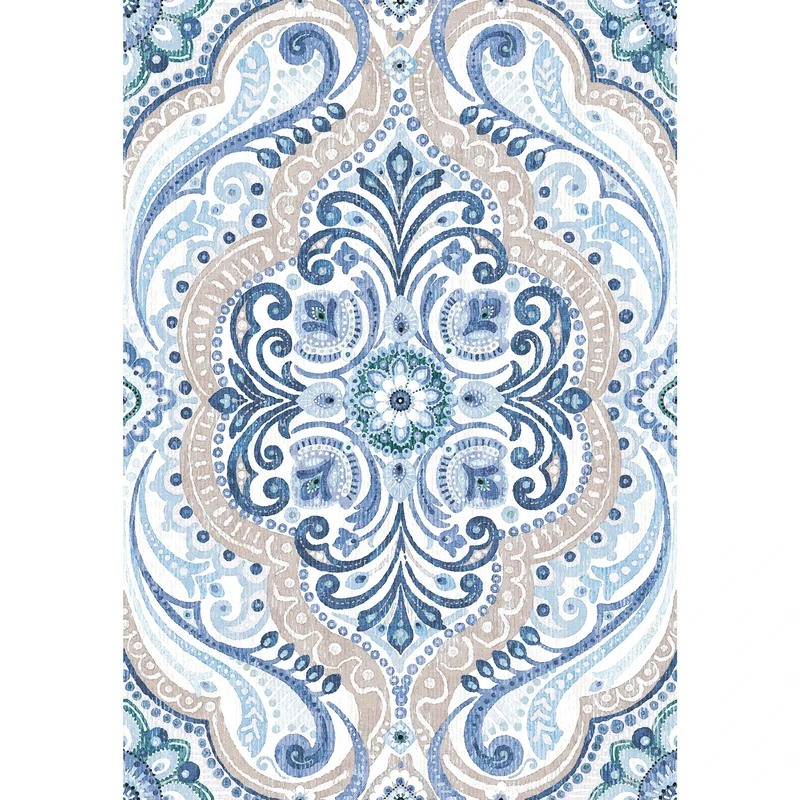 RoomMates RMK11832WP Blue and Tan Boho Damask Peel and Stick Wallpaper