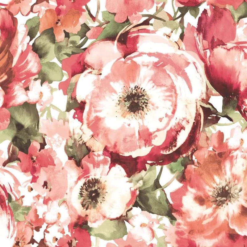 RoomMates RMK11430M Watercolor Red Floral Peel and Stick Wallpaper Mural - 10 ft. x 6 ft.