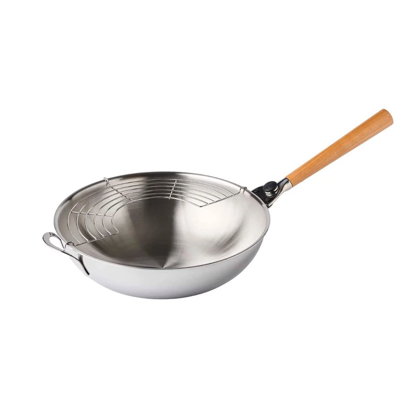 Mastrad O'Wok - Stainless Steel Gourmet Wok - with Rack and Wooded Handle - Image 1