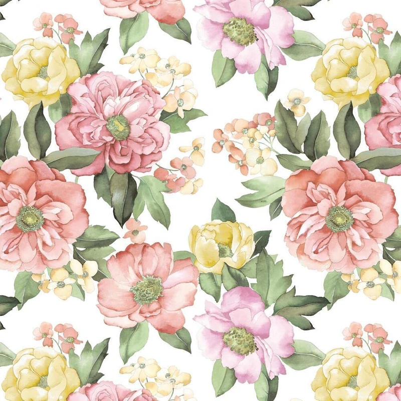 RoomMates RMK11446RL Pink and Yellow Watercolor Floral Bouquet Peel and Stick Wallpaper